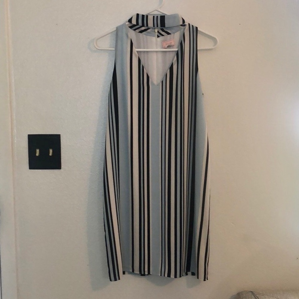 Love...Ady Blue Striped Sleeveless Dress